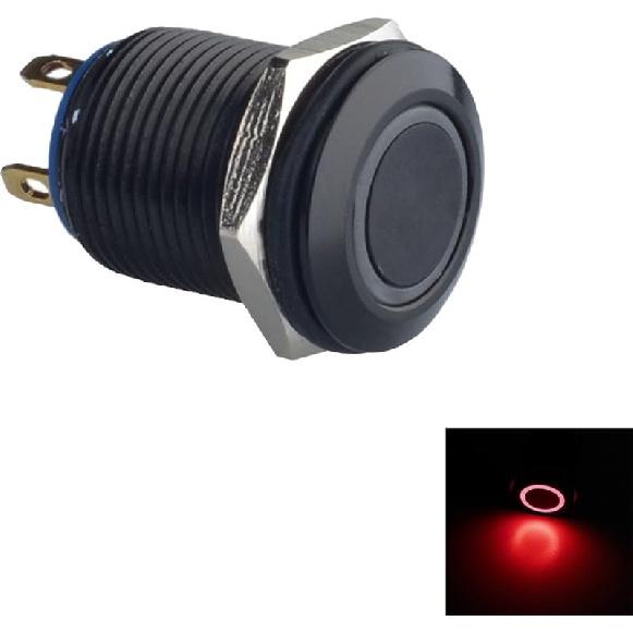 ESUPPORT Black Case 12mm Red LED Light 2A Momentary Push Button Switch Stainless Waterproof Car Boat