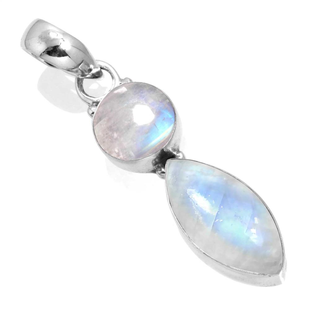 925 Sterling Silver Pendant Women Gemstone Handmade Jewelry Birthday Gift Malachite Moonstone Rose Quartz Red Stone Smoky Topaz Tiger Eye Cocktail