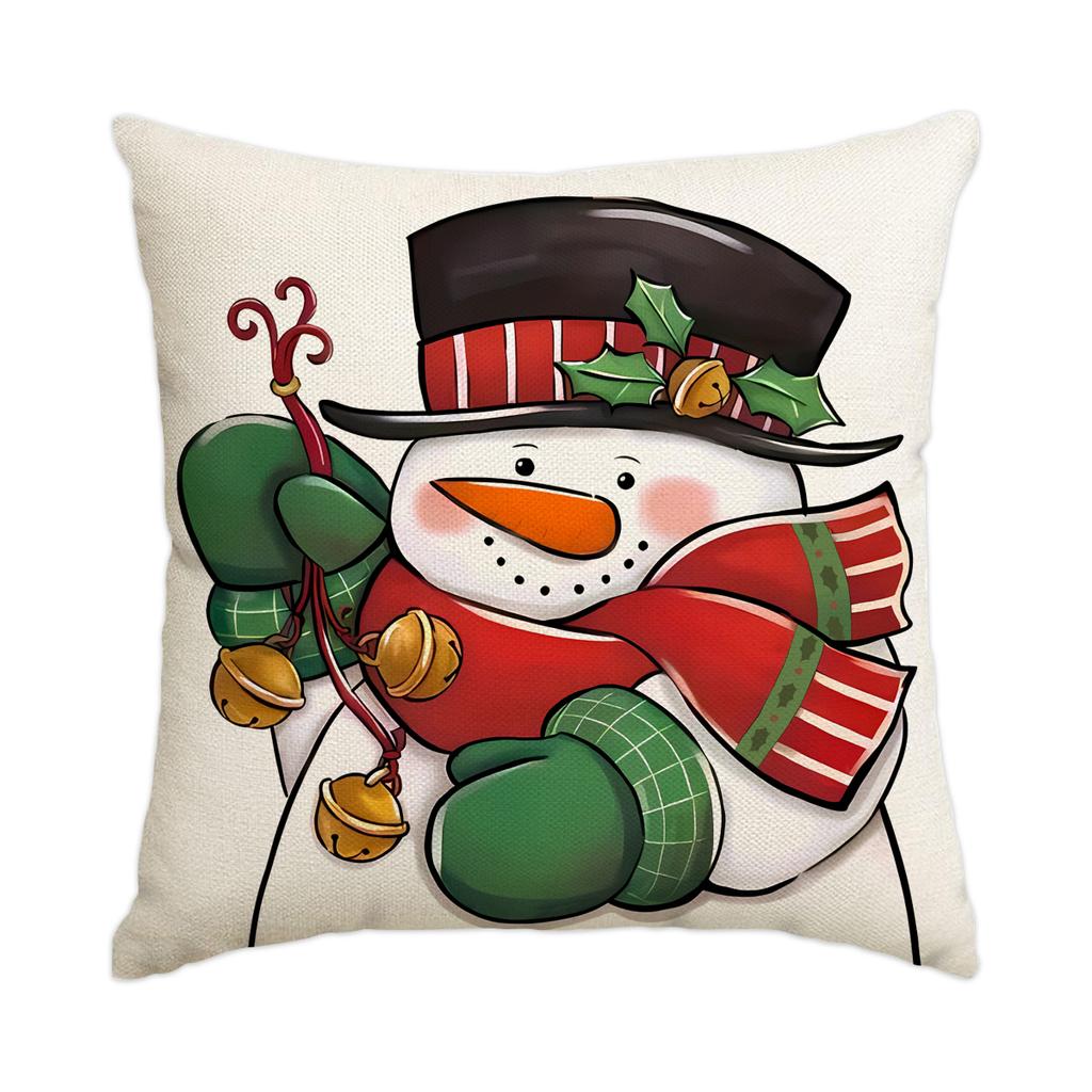 1 \ 4pcs Christmas Pillow Cover Snowman, Elderly, Printed Pattern Cushion Cover, Suitable for Room Living Room, (No Pillow Core)