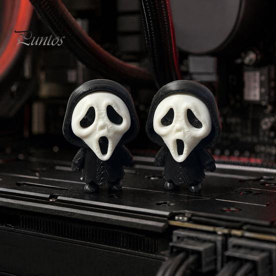 Black Robe Ghost Figurine 3D Printed Scream Face Ornament, Mini Desktop Statue for Halloween Miniature Gift Decoration, Funny Skeleton Home