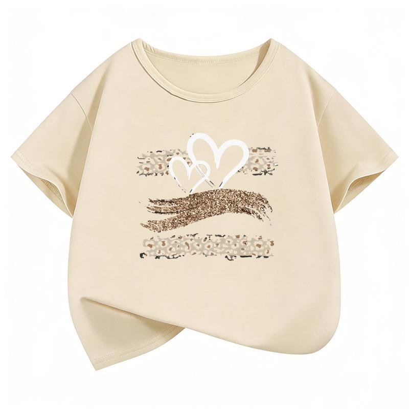 Fashion leopard love heart print TShirt y2k T Shirt Girls Summer Clothes Short Sleeve Tops TShirts Cute Girls Clothing 110