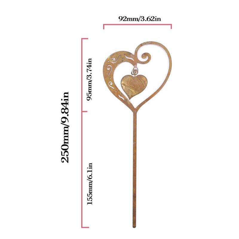 Heart Shape Rural Iron Garden Stakes Decorative Ground Stake Weather Resistant Iron Art Decors Wedding Lawn Landscape