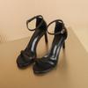 08 One-word Buckle Sandals Women's New Summer Versatile Sexy French Open-toed Stiletto Black High Heels