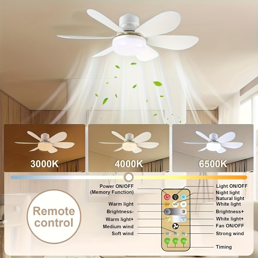 LED Ceiling Fan Light, E26/E27 Base with Remote Control, Timer, 6 Blades, 3 Speeds, Adjustable Brightness and Color Temperature