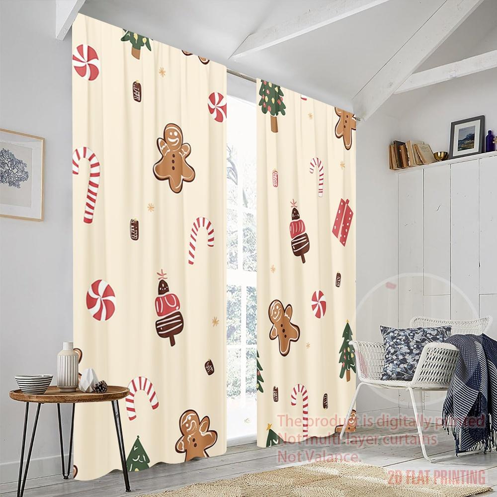 2pcs,2D Plane Printing Curtains Roller Blinds Christmas Cute Decorations (2) Versatile Polyester (without Rod) Outdoor