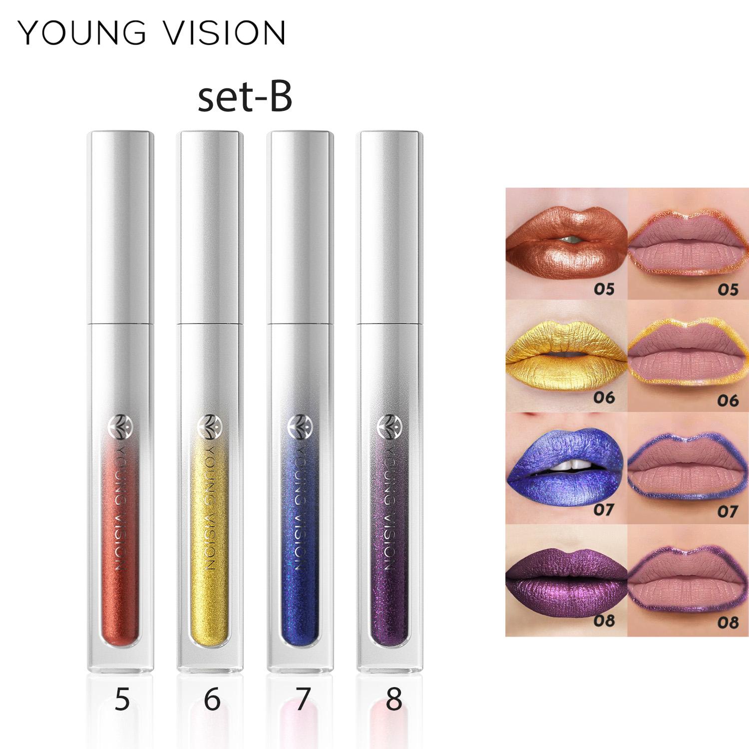 

YOUNG VISION 8 Colors Of Metallic Color Lasting Pop Flash Lip Glaze Waterproof Sweat Highlight Highlighting Eyeshadow Liquid 8159-setB