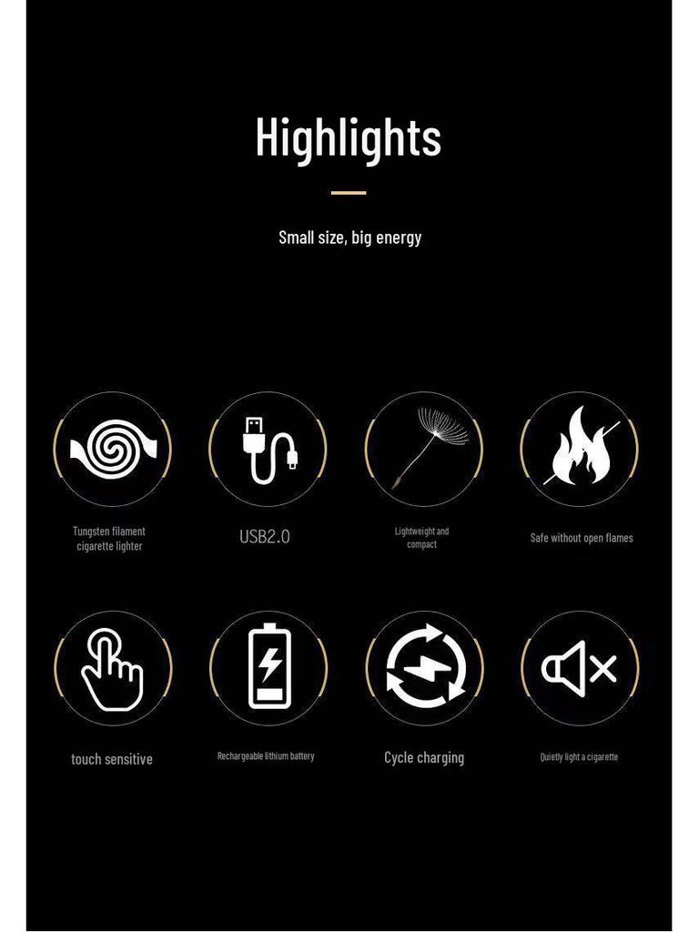 Men's Rechargeable High-Power Windproof Flip Lighter - Sleek Black Technology Design