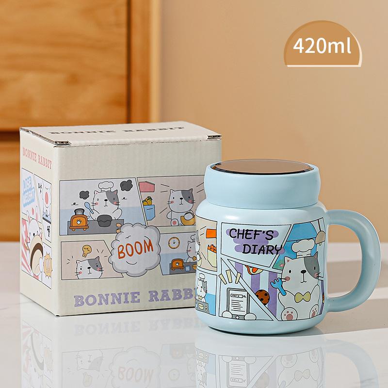 

Cute Mug with Lid Spoon High Value Ceramic Water Cup Color Box for Girls Cartoon Office Couple Cup for Home Use 420ml