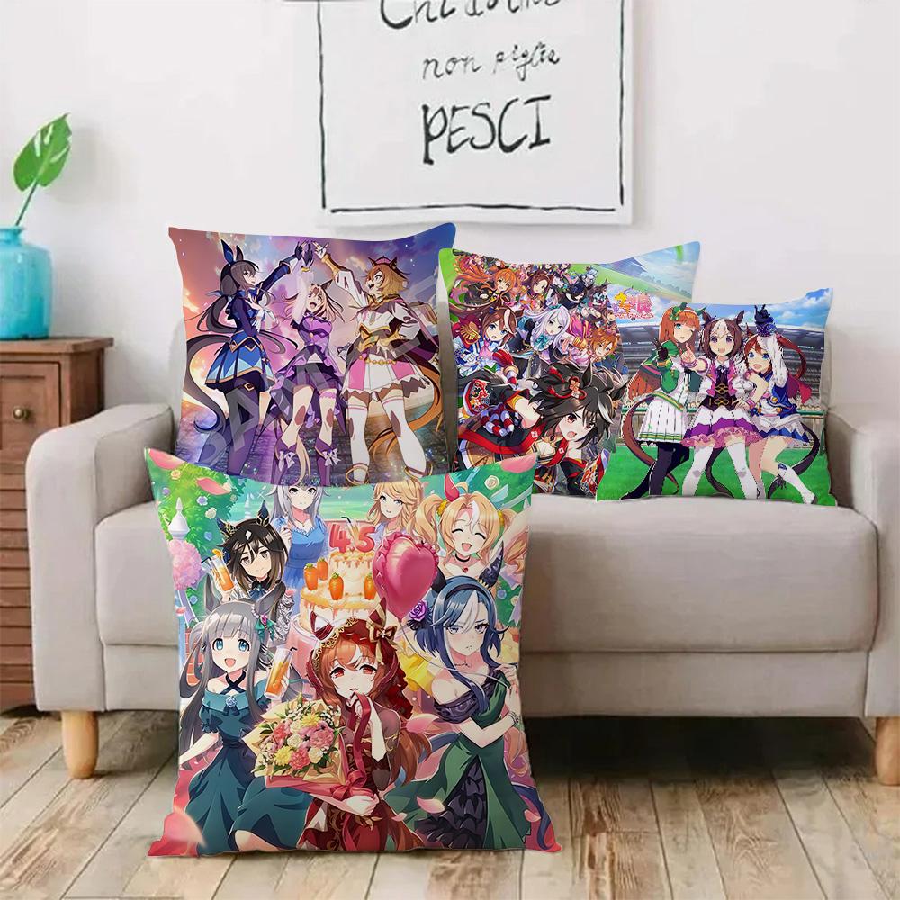 Anime Uma M-Musume Pretty Derby Pillow Covers Cartoon Sofa Decorative Home Double-sided Printing Short Plush Cute Cushion Cover