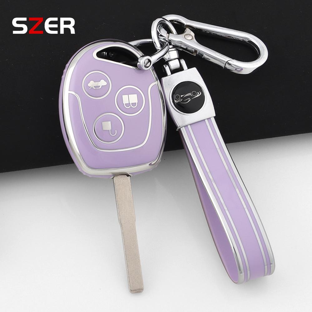 Fashion Tpu Car Key Case Cover For Ford Mondeo Focus Fusion Fiesta Galaxy Transit 2008 2006 2007 Shell Fob Keychain Accessories