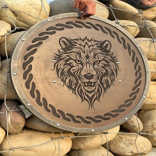 60.96 Cm Wolf Battleworn Wooden Shield Medieval Viking Warrior Shield Wall Decor Shield Best Gift for Decoration