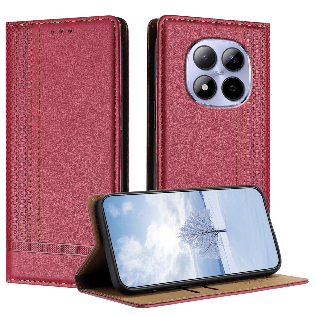 Pro Xiaomi Redmi Note 15 Pro 4G (Globální) Pouzdro ve tvaru L s mřížkovaným vzorem, kožené, s podpěrou a přihrádkami na karty