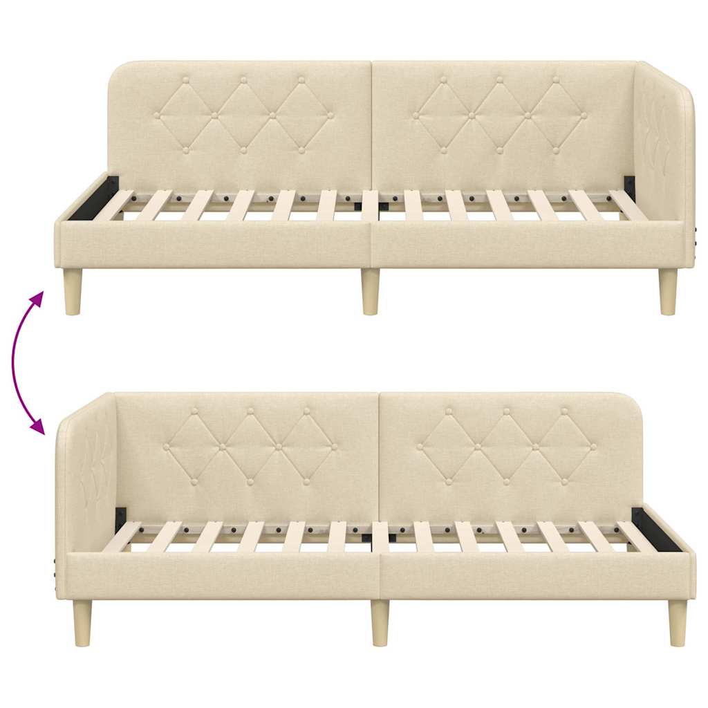 Corner Bed Frame Cream 90 X 200 Cm Fabric
