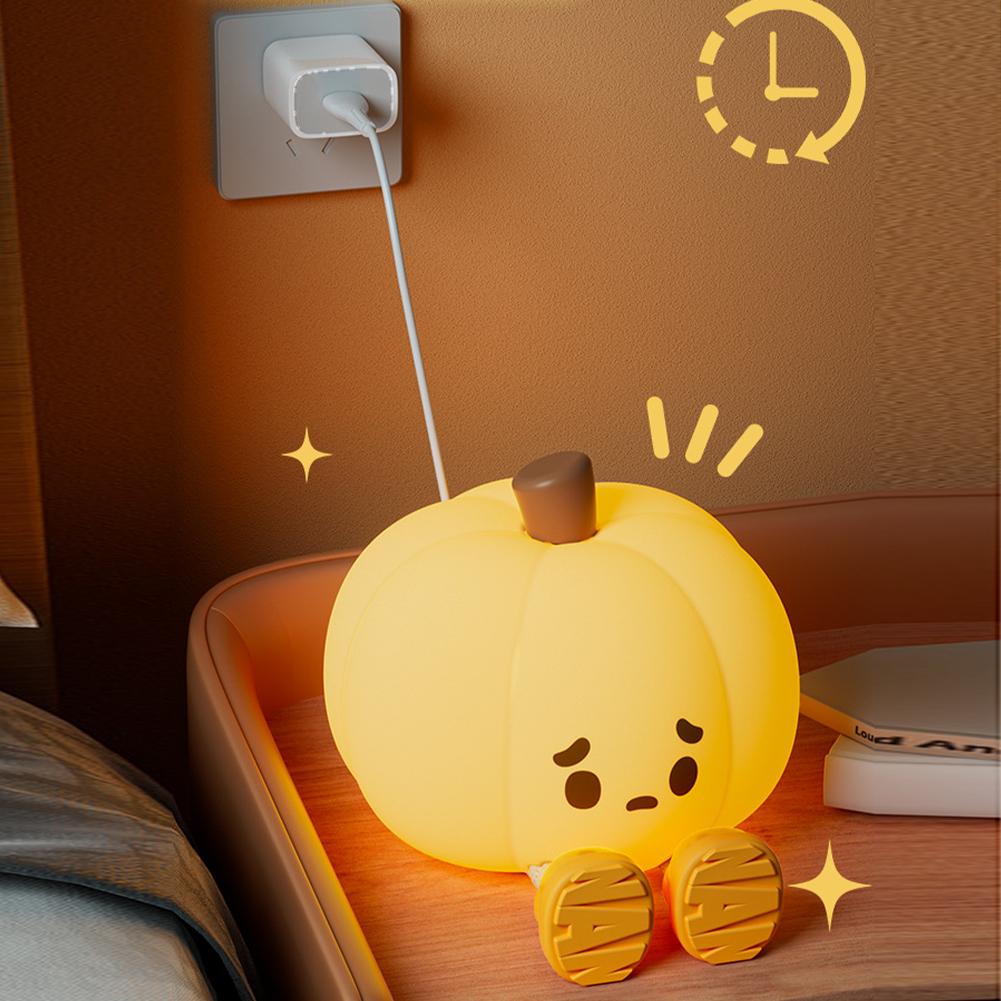 Cute Pumpkin Night Light, Dimmable Silicone Cartoon Pumpkin Lamp With Timer, Rechargeable Touch Nightlight For Nursery Bedroom