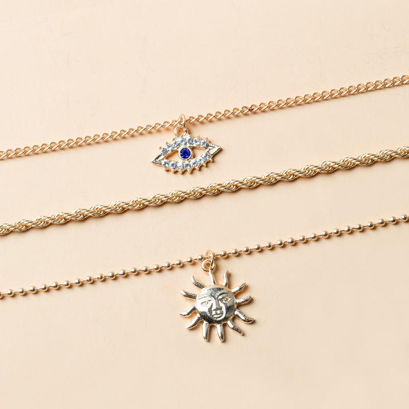 Bohemian multi-layer necklace women's retro sunflower pendant niche stacked wearing collarbone chain accessories hokr neck chain