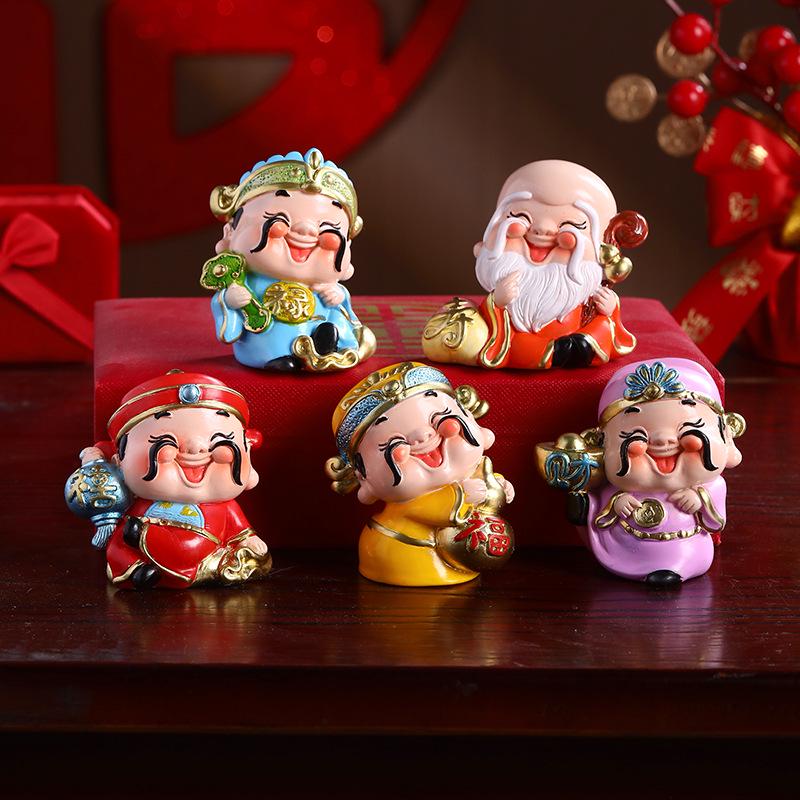 Five Blessings Wealth God Figurine: Lucky Gift for Office, Entrance, TV Cabinet, Shop Openings, or Housewarming.