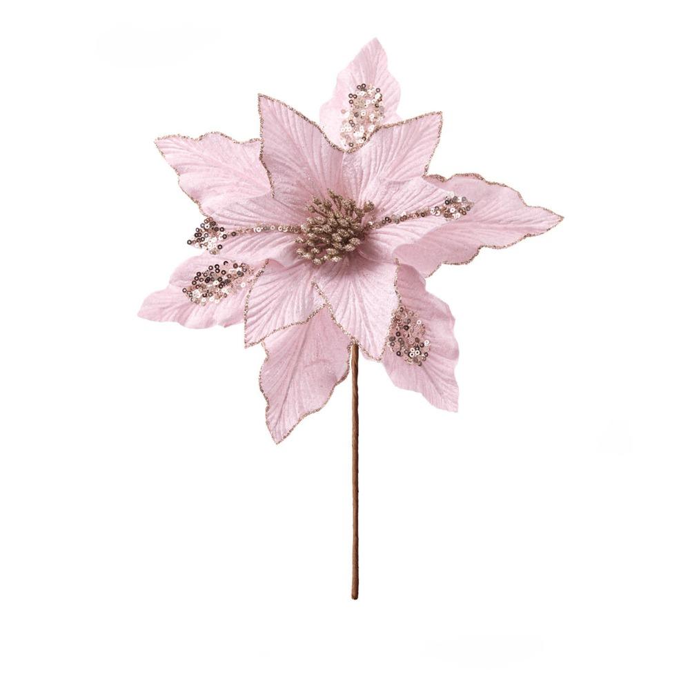 Flannel Fabric Christmas Artificial Flowers Plastic 28cm Xmas Decorative Flowers Glitter DIY Glitter Fake Flower