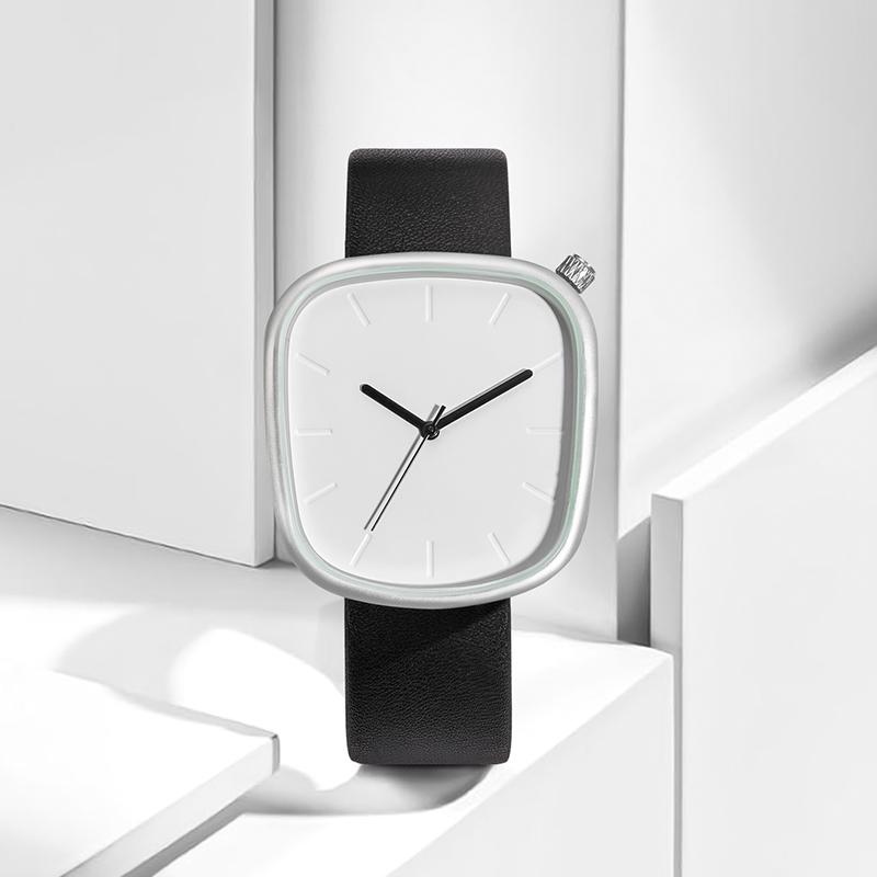 Men's Minimalist Watch Fashion Versatile Men's and Women's Square Watch Scale Black and White Premium Quartz Watch