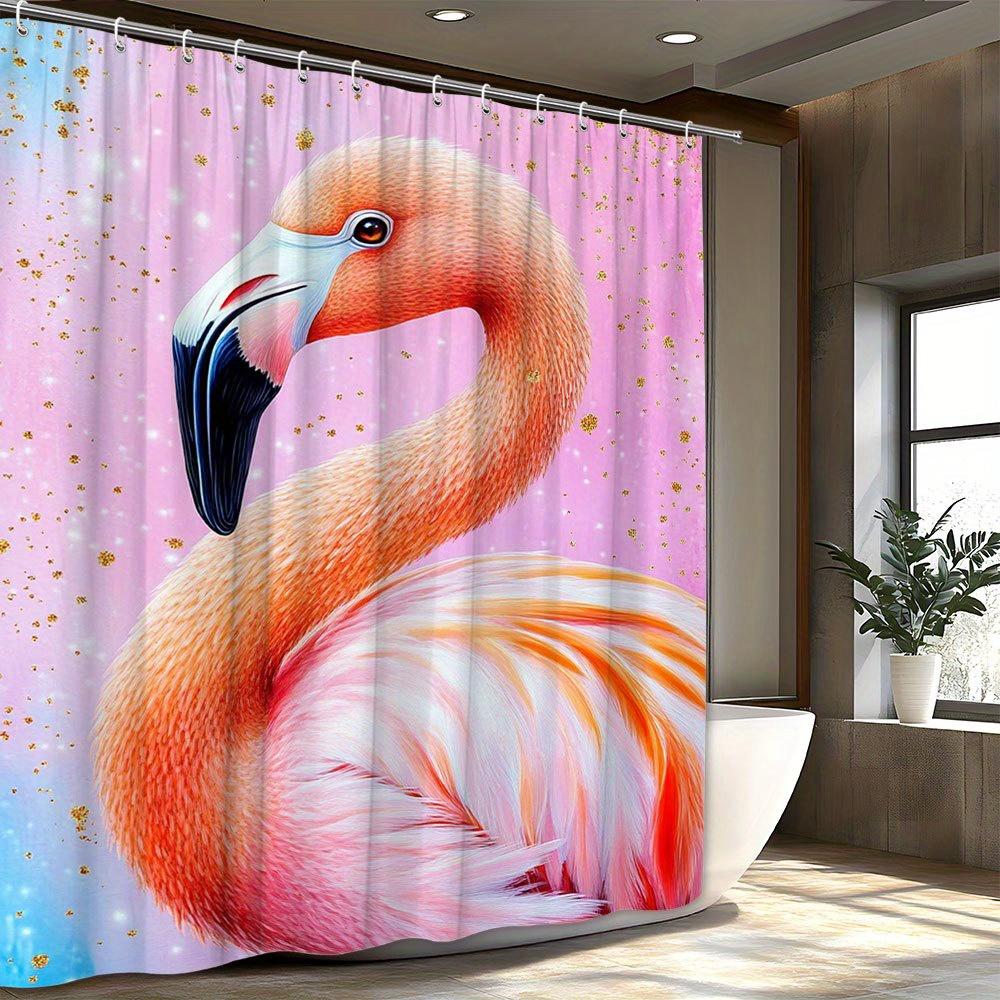 

Colorful Flamingo Shower Curtain Pink With Orange Feather Bathroom Decoration With 12 Hooks, Machine Washable Shower Curtain W60H190(CM)-1 Pcs