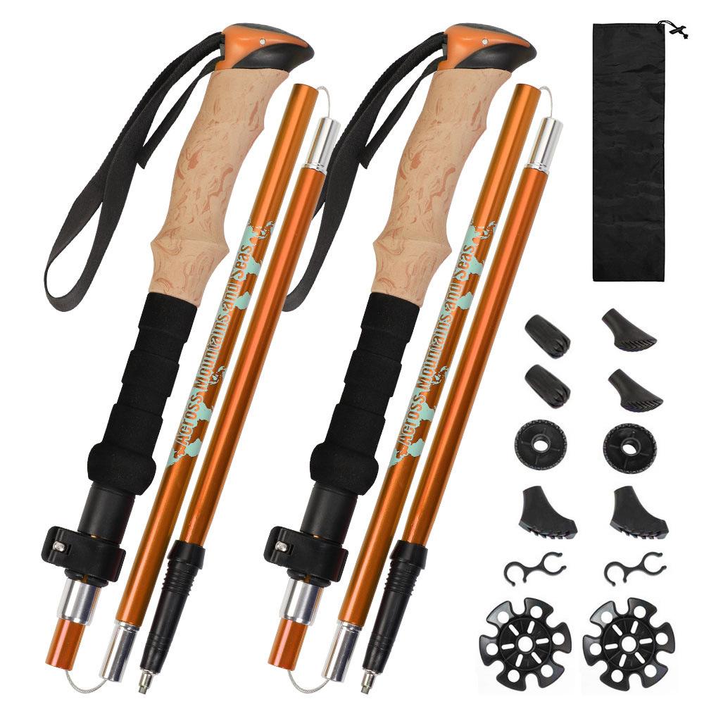 2 Sets Of 5-Section Folding Hiking Poles, Aluminum Alloy Telescopic Climbing Canes, Walking Sticks, Travel Equipment, Lechick оранжевый