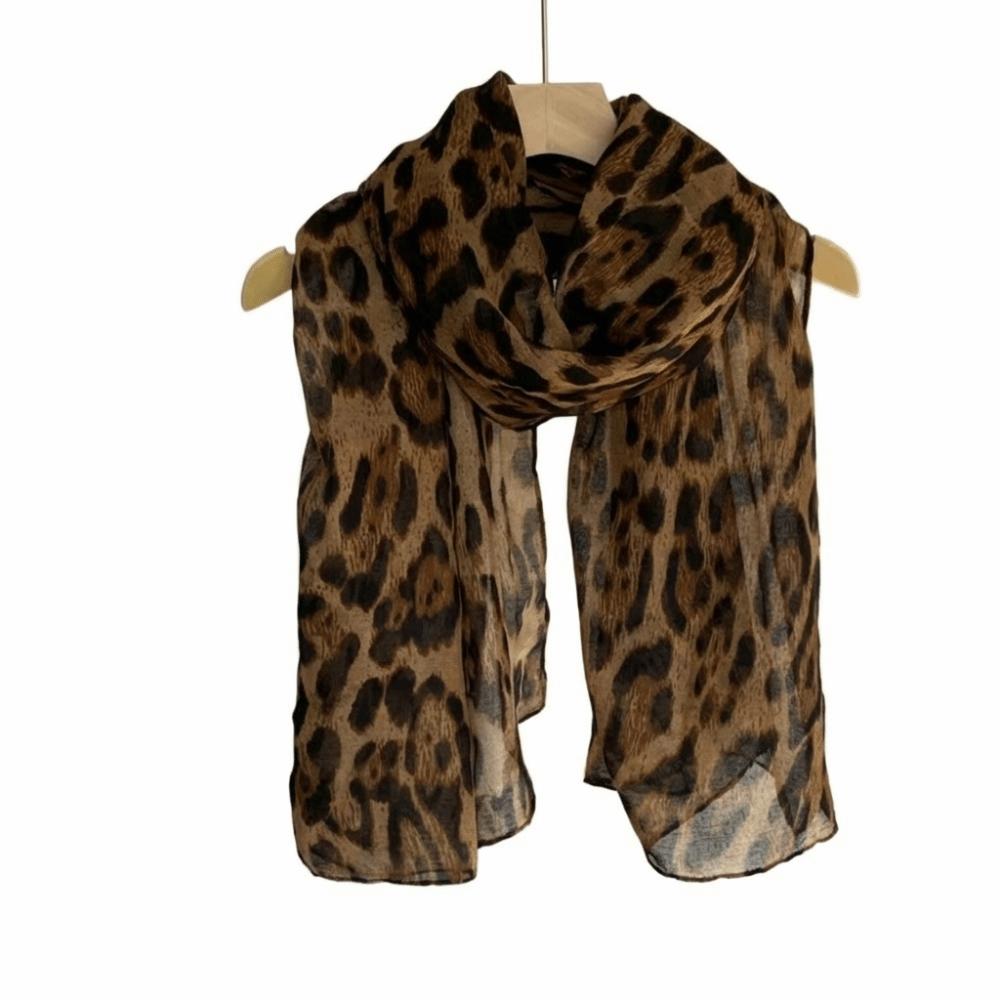 

New Soft Leopard Print Scarf Big Size Trendy Voile Stoles Wrap Elegant Thin Fabric Headband Neckscarf Women Fashion кофейный