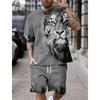 Summer Fashion Casual Men's Suit 3D Printed Sportswear Short-sleeved Suit Oversized Round Neck T-shirt Shorts 2-piece
