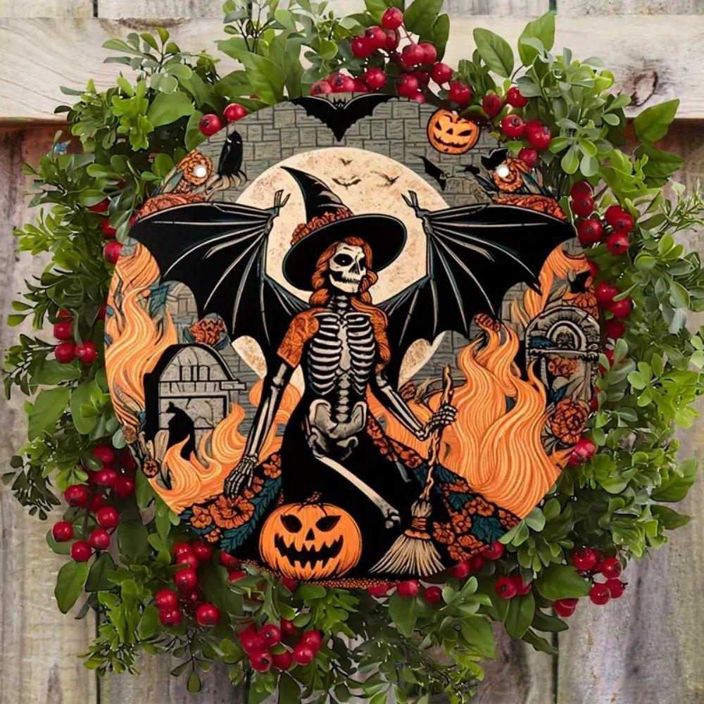 Halloween Wooden Door Plaque Craftsmanship Circular Logo Witch Pendant Home Decor