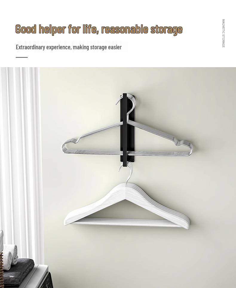 Magnetic No-Punch Clothes Drying Rack: Multifunctional Hanger for Balcony & Laundry.
