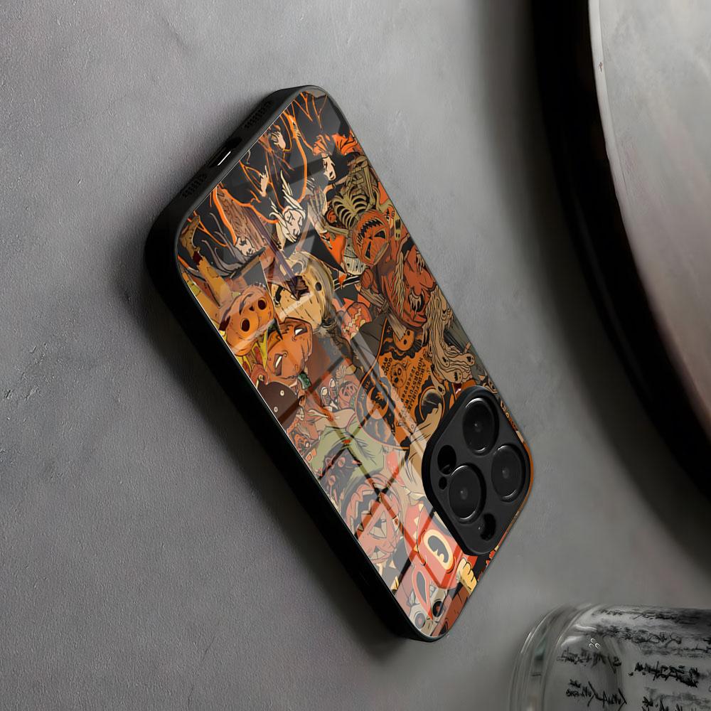 

Happy Scary Halloween Phone Case Glass For IPhone17 Air 16 15 17 14 Pro Max 13 12 11 X Japanese Animation XS XR Plus For Samsung iPhone16Pro