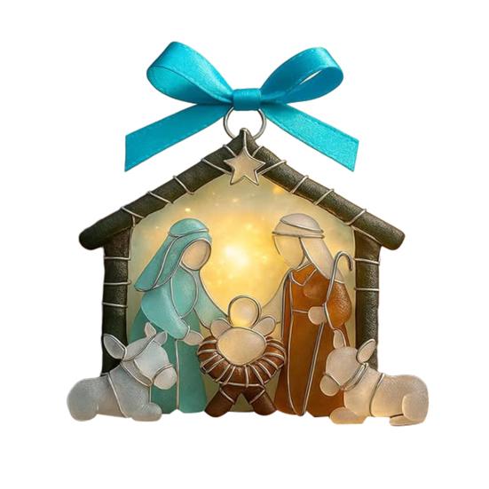Seaglass Nativity Hanging Ornament Coastal Sea Glass Birth of Jesus 2D Acrylic Hanging Decoration Christmas Tree Holiday Religious Pendant