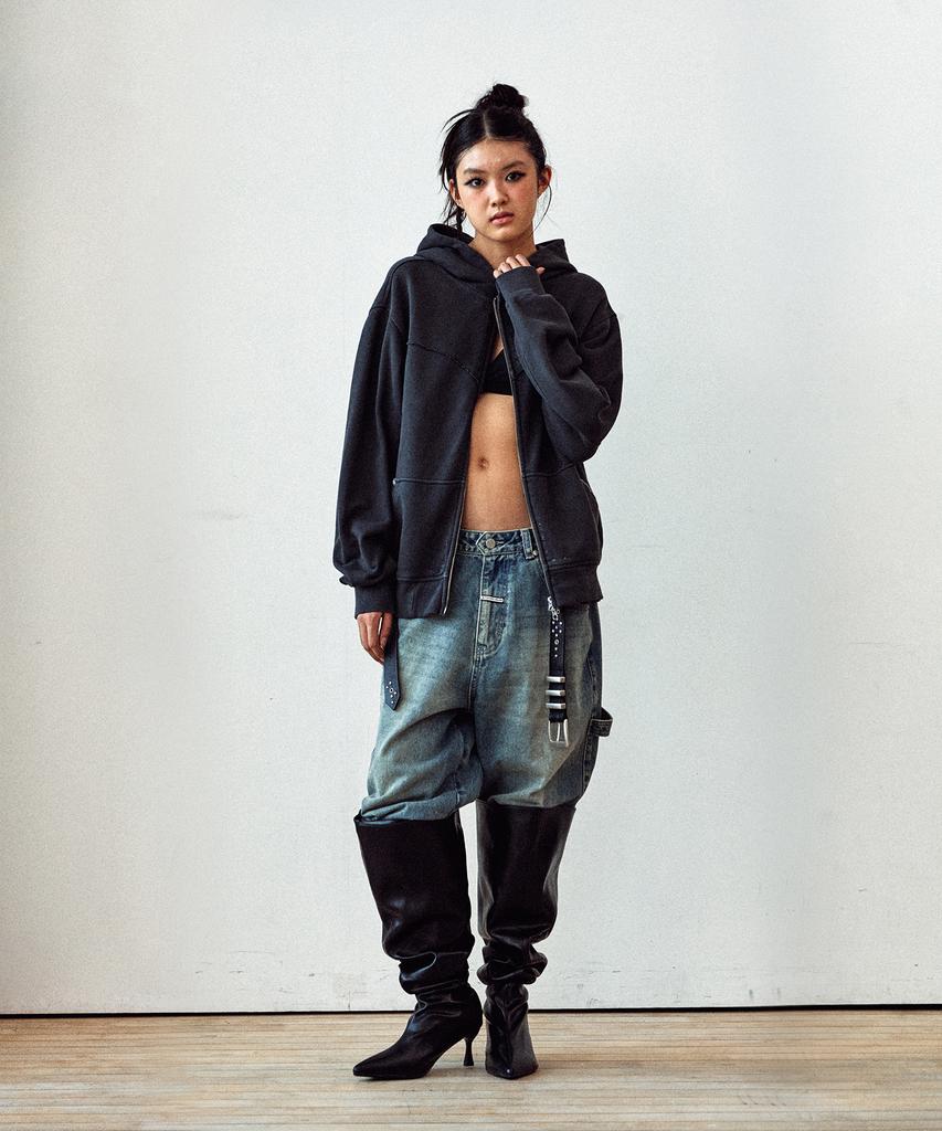 Thevinylhouse Dyed Hoodie Zip-Up Charcoal