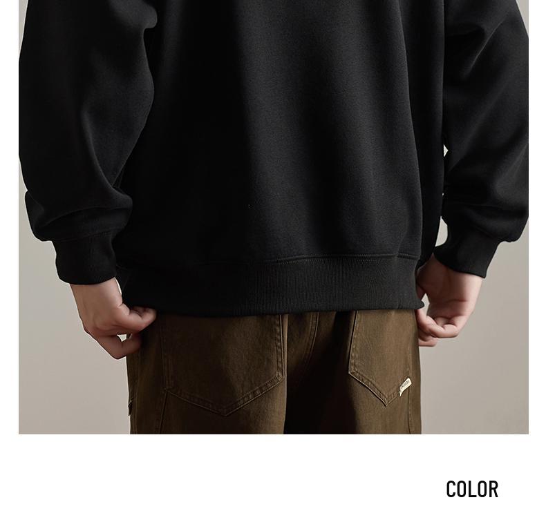 Men's American Style Heavyweight Crewneck Sweatshirt - New Autumn Arrival, Trendy, Loose, Solid Color, Versatile Casual Base Layer.