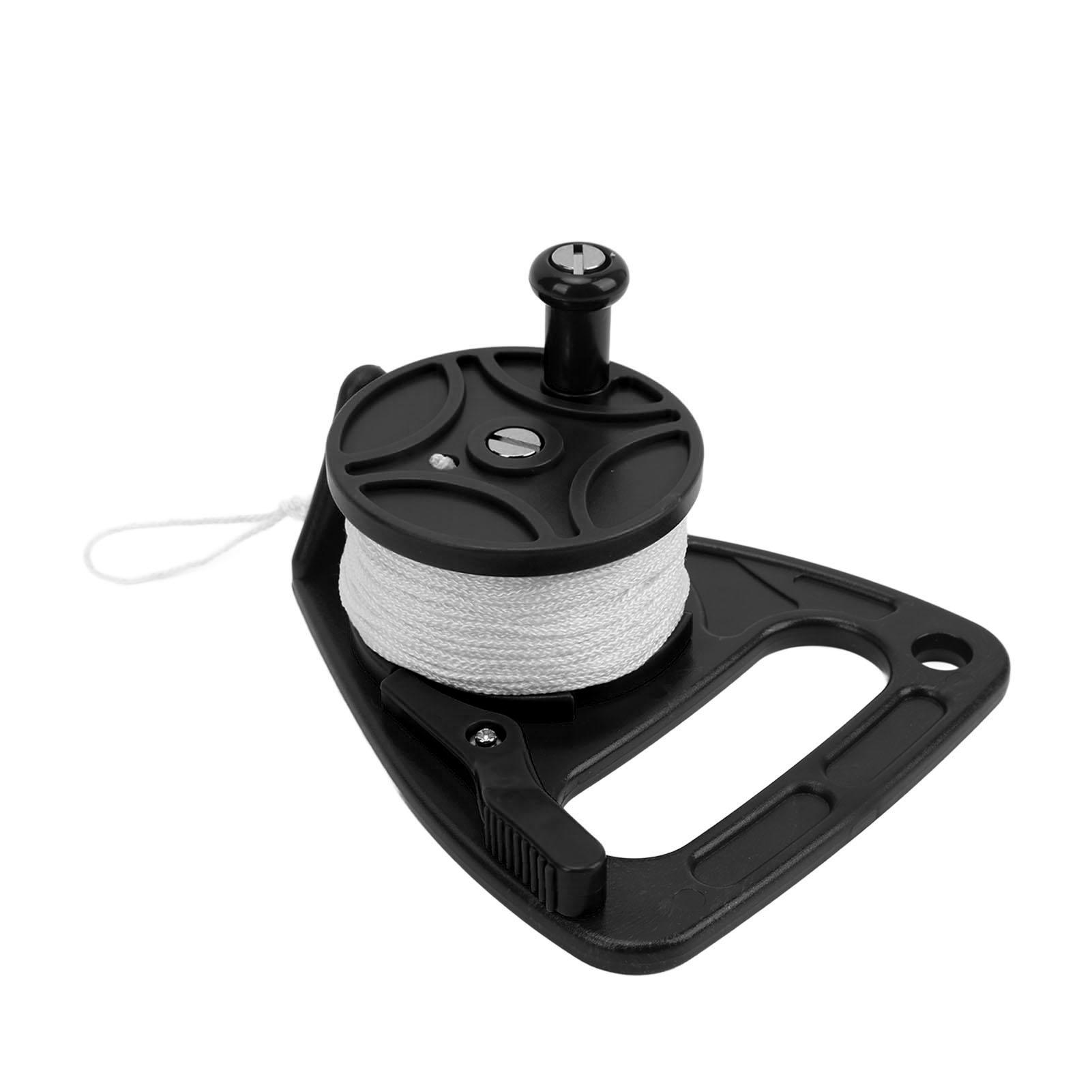 

Катушка для подводного плавания длиной 150 футов с фиксатором для большого пальца для обеспечения безопасности подводного плавания с маской и трубкой. Черный и черный белый