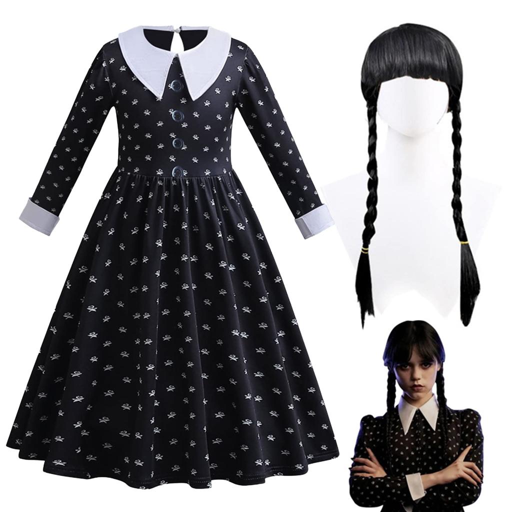 Wednesday Adams Costume for Kids Girls Adams Family Cosplay Kids Birthday Christmas Halloween Pretend Cosplay [KOVIDSUN] Kids, Costume, Dress, Dress,
