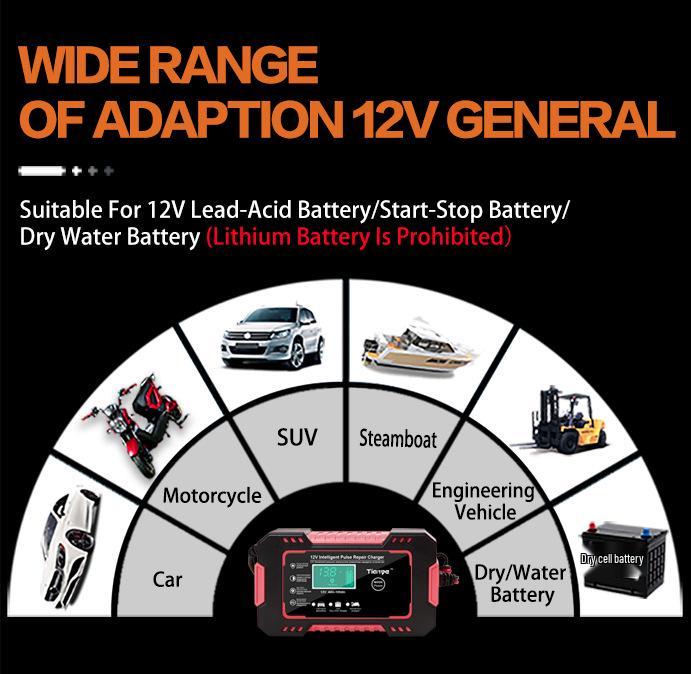 12V 6A Smart Universal Lead-Acid Battery Charger for Motorcycle & Car