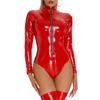 Women's Patent Leather Stand Collar Bodysuit Long Sleeve Zipper Catsuit Leotard Nightclub Costume
