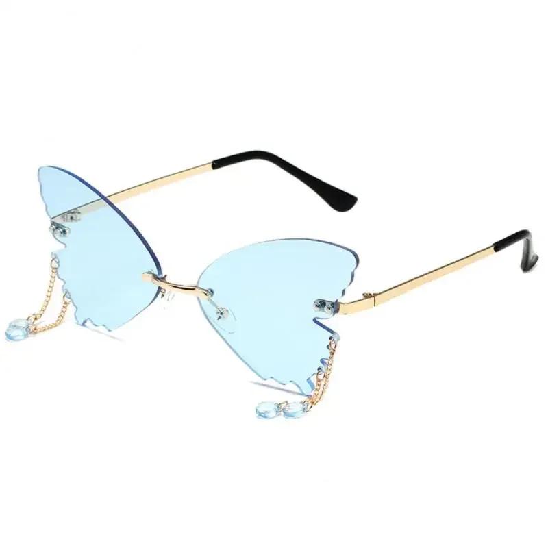 Butterfly Shape Sunglasses Women Uv400 Creative Pendant Metal Rimless Shades Outdoor Travel Party Decorative Sunglasses