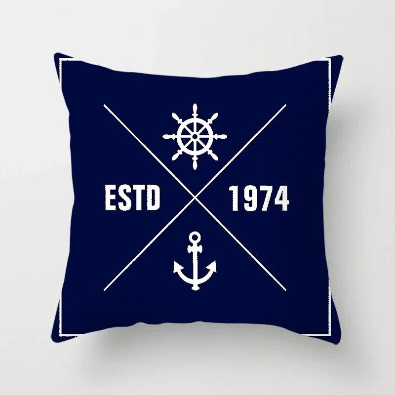 Home Decor Compass Anchor Pillow Cover Blue Mediterranean Cushion Gift Sofa Office Accessory Ornament 45x45cm