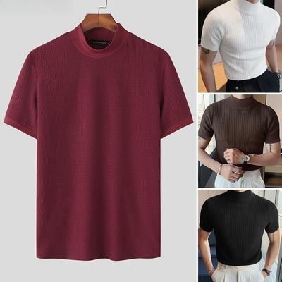 Summer Spring Men High Collar Short Sleeves Tops