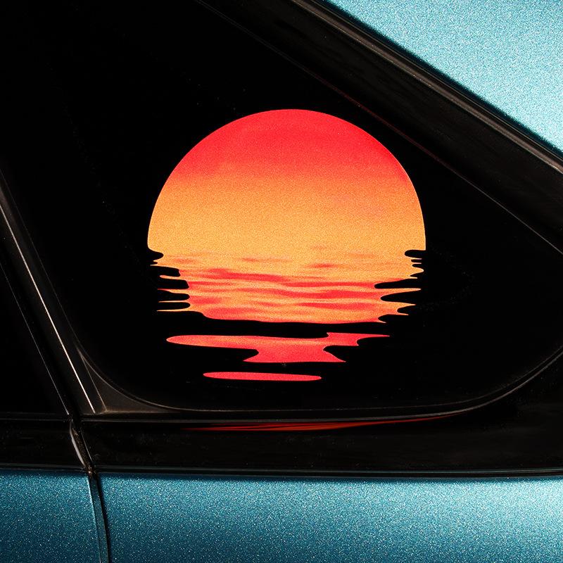 Car Retro Beach Coconut Tree Sunset Car Window Glass Sticker Electric Car Motorcycle Grand Theft Auto Outfit Decorative Stickers