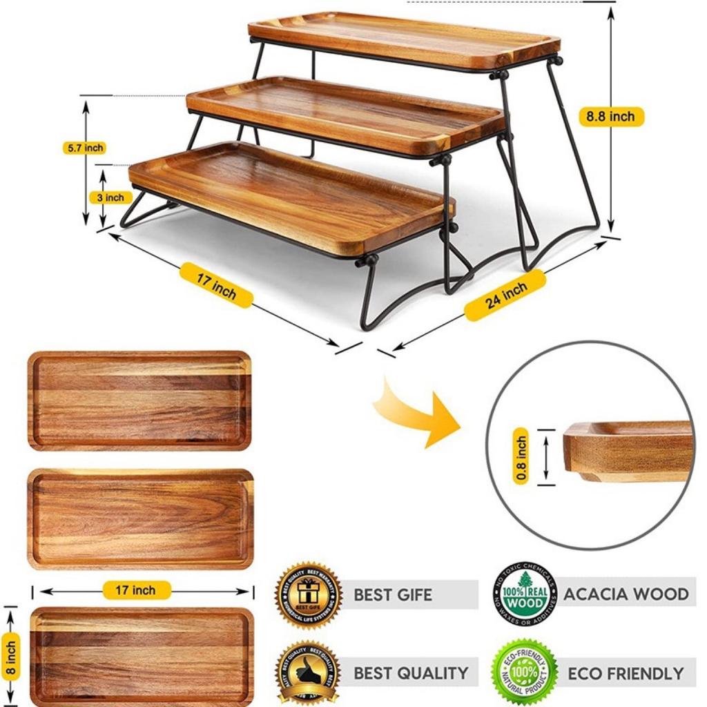 Étagère en Bois Plateau Étagère Simple Amovible Thé de l'Après-midi Sushi Occidental Dessert Fruit Repas Organisateur de Nourriture Assiettes