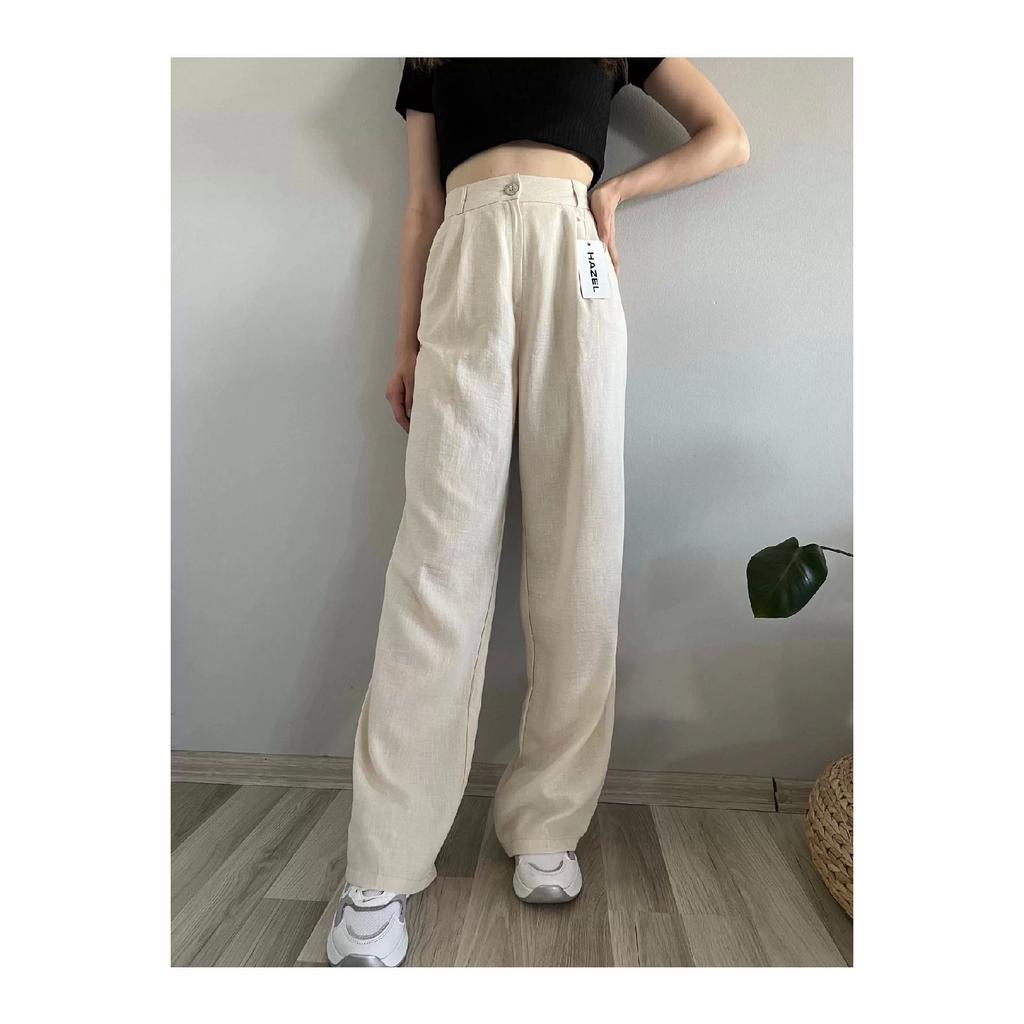Women's Oil Green High Waist Linen Palazzo Pants