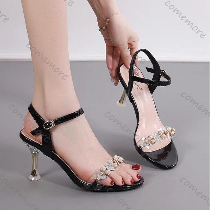 Comemore Vintage Rivet Sandals for Women's New Summer Belt Buckle High Heel Roman Sandales Femme Square Toe Sexy Sandalias Mujer