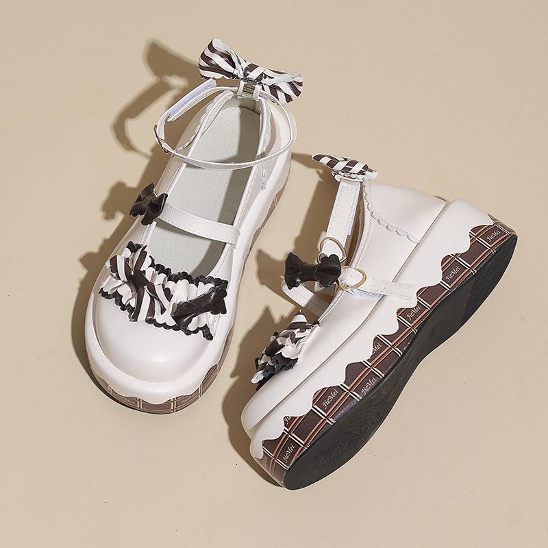 Muffin thick sole cute sweet Lolita round head Mary Jane shoes women's versatile Lolita bow small leather shoes
