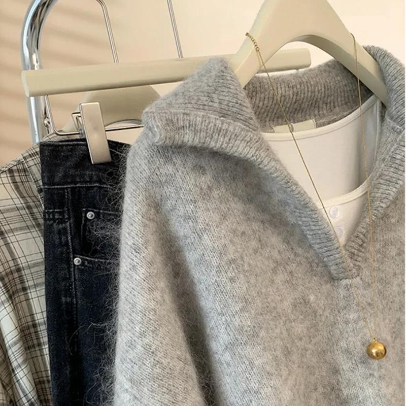Sweater for Women Pullover V-neck Thickened Warm Knitted Stretchy Long Sleeve Oversize Jumper Sweater Tops