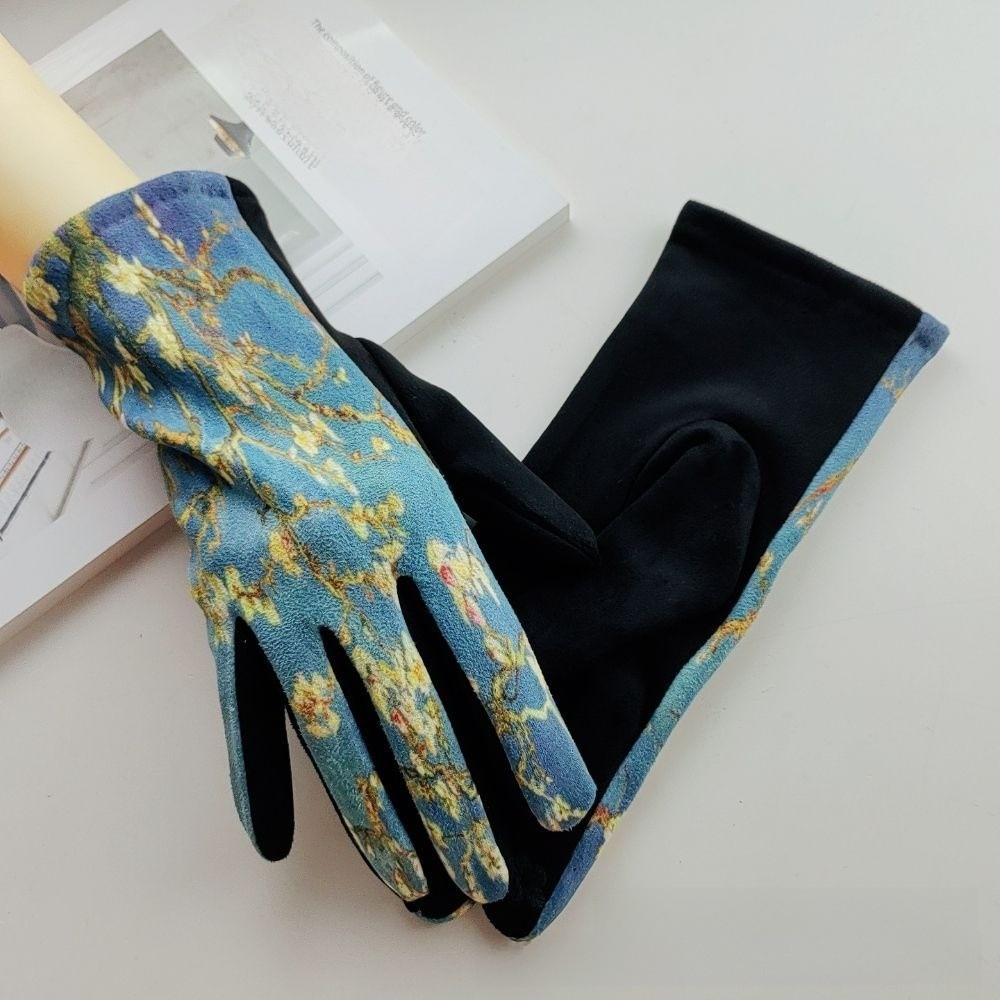Oil Painting Print Touch Screen Gloves Thick Fleece Lining Art Printed Gloves Retro Opera