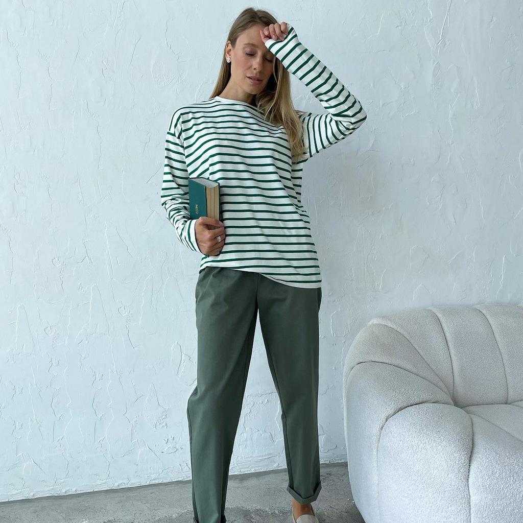 Summer Women Long Sleeve T-shirt O Neck Stripe