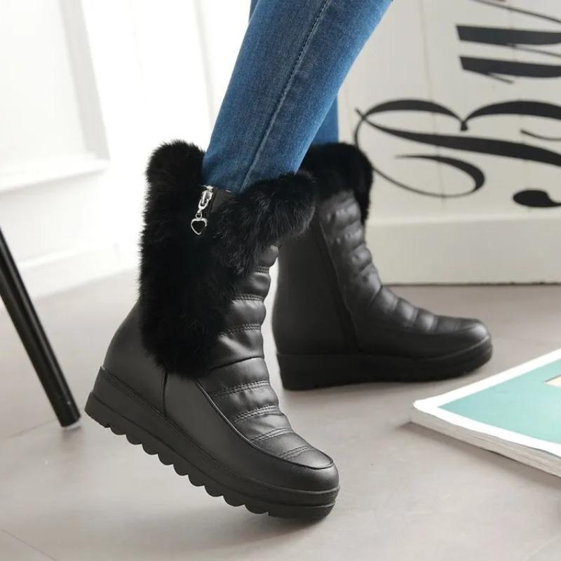 Fashion 2025 New Rabbit Fur Women Ankle Boots Wedges Platform Waterproof Snow Boots Thick Plush Warm Winter Female Booties Ladies Shoes