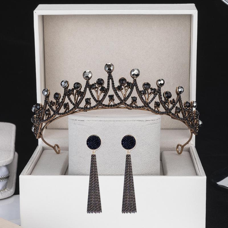 Black Retro Crown Headdress 18th Birthday Adult Ceremony Bride Photo Crown Photo Props