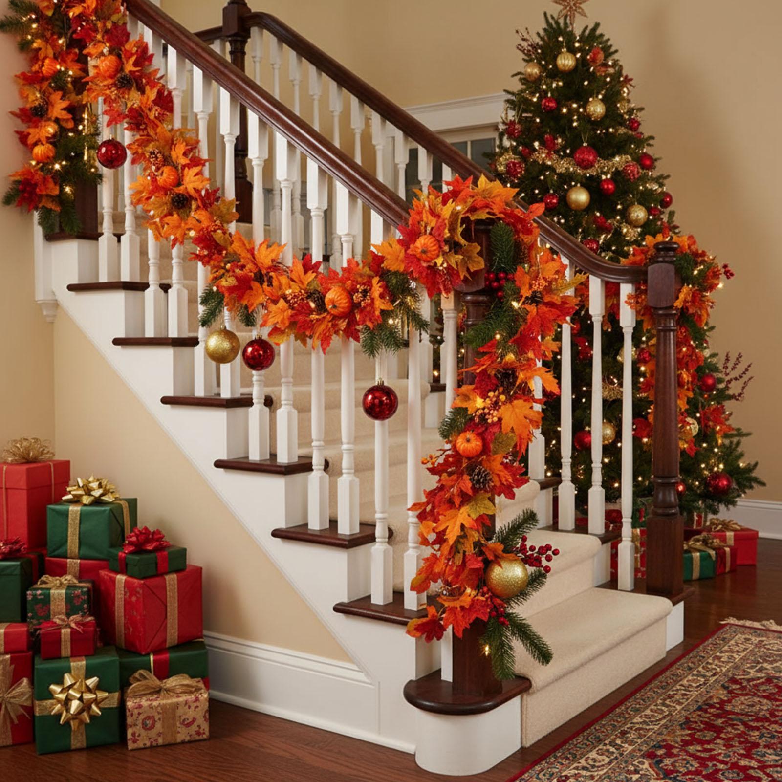 Fall Leaves Garland Reusable Maple Leaves Pumpkins Wreath Multi-Purpose Simulation Autumn Leaf Garland Indoor Outdoor Fall Decor China Mainland